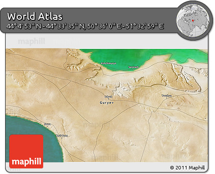 Satellite 3D Map of the Area around 44° 19' 14" N, 51° 4' 30" E