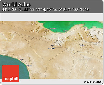 Satellite 3D Map of the Area around 44° 19' 14" N, 51° 4' 30" E