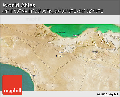 Satellite 3D Map of the Area around 44° 19' 14" N, 51° 4' 30" E