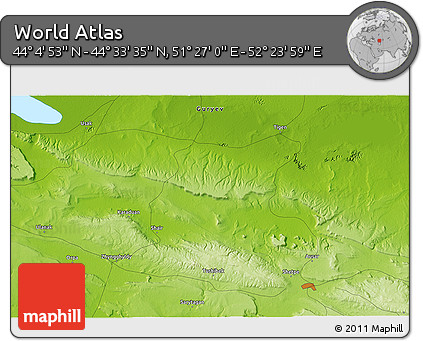 Physical 3D Map of the Area around 44° 19' 14" N, 51° 55' 29" E