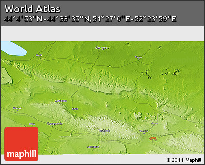 Physical 3D Map of the Area around 44° 19' 14" N, 51° 55' 29" E