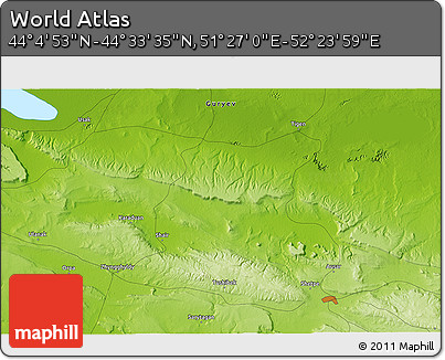 Physical 3D Map of the Area around 44° 19' 14" N, 51° 55' 29" E
