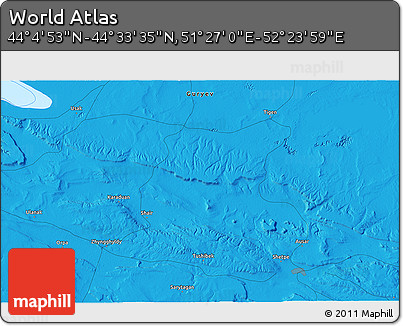 Political 3D Map of the Area around 44° 19' 14" N, 51° 55' 29" E