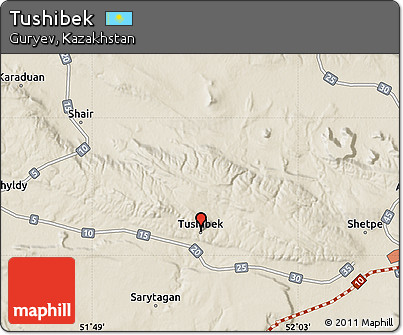 Shaded Relief Map of Tushibek