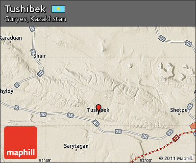 Shaded Relief Map of Tushibek