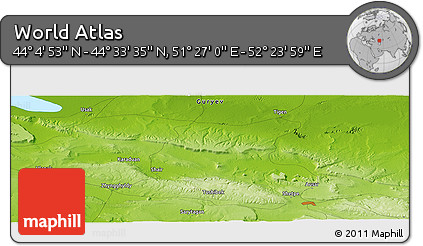Physical Panoramic Map of the Area around 44° 19' 14" N, 51° 55' 29" E