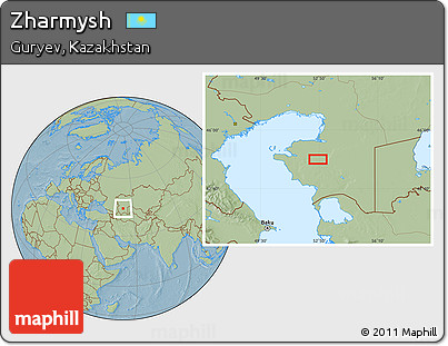 Savanna Style Location Map of Zharmysh, hill shading