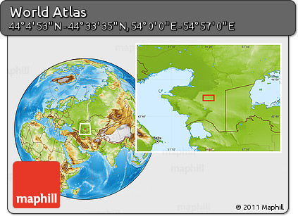 Physical Location Map of the Area around 44° 19' 14" N, 54° 28' 30" E