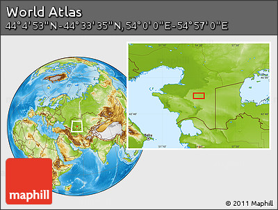 Physical Location Map of the Area around 44° 19' 14" N, 54° 28' 30" E