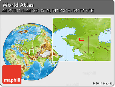 Physical Location Map of the Area around 44° 19' 14" N, 54° 28' 30" E