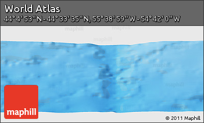 Shaded Relief Panoramic Map of the Area around 44° 19' 14" N, 55° 10' 29" W