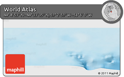 Shaded Relief Panoramic Map of the Area around 44° 19' 14" N, 58° 34' 30" W