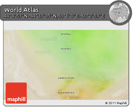 Satellite 3D Map of the Area around 44° 19' 14" N, 59° 34' 30" E