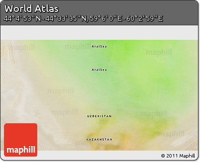 Satellite 3D Map of the Area around 44° 19' 14" N, 59° 34' 30" E
