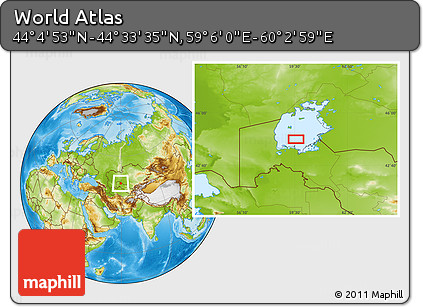 Physical Location Map of the Area around 44° 19' 14" N, 59° 34' 30" E