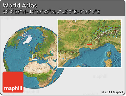 Satellite Location Map of the Area around 44° 19' 14" N, 5° 10' 30" E