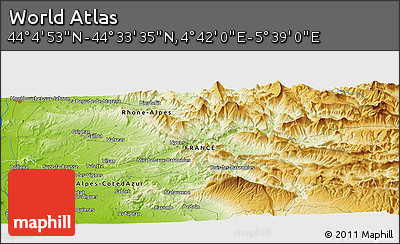 Physical Panoramic Map of the Area around 44° 19' 14" N, 5° 10' 30" E