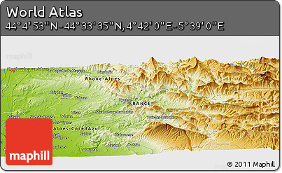 Physical Panoramic Map of the Area around 44° 19' 14" N, 5° 10' 30" E