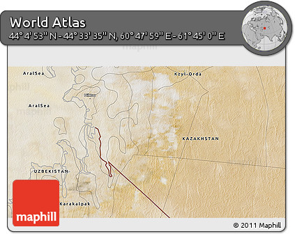 Satellite 3D Map of the Area around 44° 19' 14" N, 61° 16' 29" E