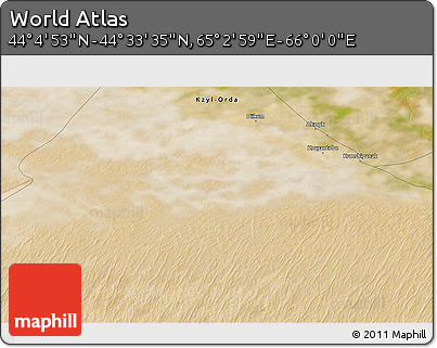 Satellite 3D Map of the Area around 44° 19' 14" N, 65° 31' 30" E