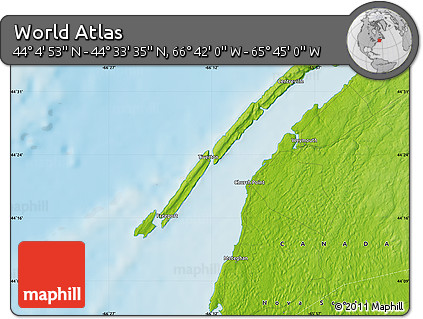 Physical Map of the Area around 44° 19' 14" N, 66° 13' 29" W
