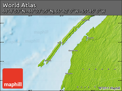 Physical Map of the Area around 44° 19' 14" N, 66° 13' 29" W