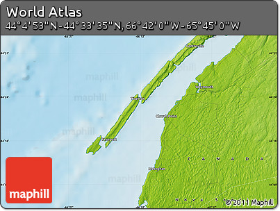 Physical Map of the Area around 44° 19' 14" N, 66° 13' 29" W
