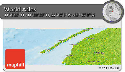 Physical Panoramic Map of the Area around 44° 19' 14" N, 66° 13' 29" W