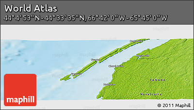 Physical Panoramic Map of the Area around 44° 19' 14" N, 66° 13' 29" W