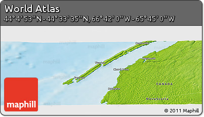 Physical Panoramic Map of the Area around 44° 19' 14" N, 66° 13' 29" W