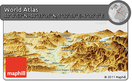 Physical Panoramic Map of the Area around 44° 19' 14" N, 6° 1' 30" E
