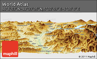 Physical Panoramic Map of the Area around 44° 19' 14" N, 6° 1' 30" E