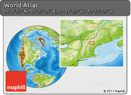 Physical Location Map of the Area around 44° 19' 14" N, 71° 19' 29" W