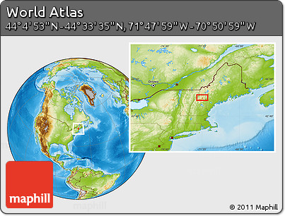 Physical Location Map of the Area around 44° 19' 14" N, 71° 19' 29" W