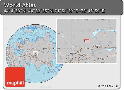 Gray Location Map of the Area around 44° 19' 14" N, 72° 19' 29" E