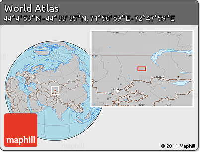 Gray Location Map of the Area around 44° 19' 14" N, 72° 19' 29" E