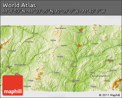 Physical 3D Map of the Area around 44° 19' 14" N, 72° 10' 30" W
