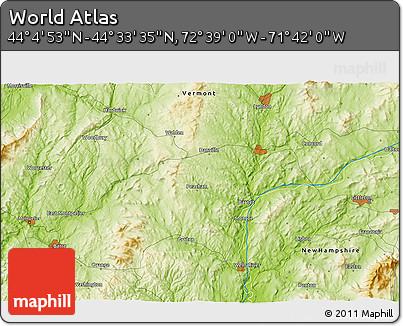 Physical 3D Map of the Area around 44° 19' 14" N, 72° 10' 30" W