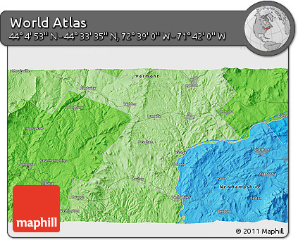 Political 3D Map of the Area around 44° 19' 14" N, 72° 10' 30" W