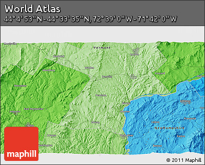 Political 3D Map of the Area around 44° 19' 14" N, 72° 10' 30" W