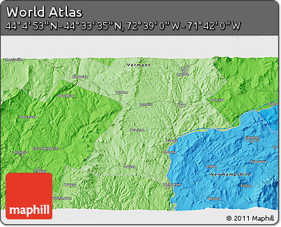 Political 3D Map of the Area around 44° 19' 14" N, 72° 10' 30" W