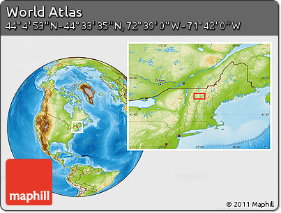 Physical Location Map of the Area around 44° 19' 14" N, 72° 10' 30" W