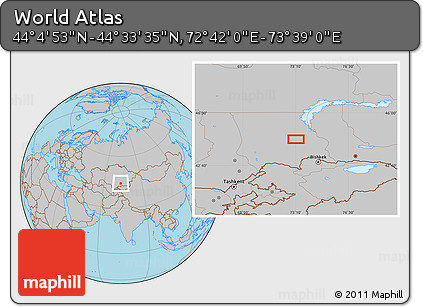 Gray Location Map of the Area around 44° 19' 14" N, 73° 10' 30" E