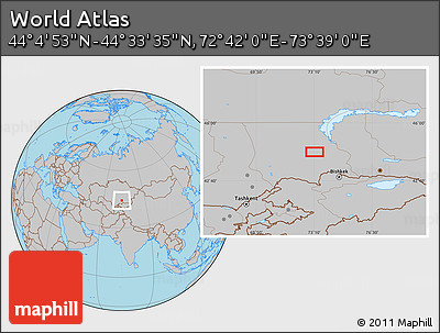 Gray Location Map of the Area around 44° 19' 14" N, 73° 10' 30" E