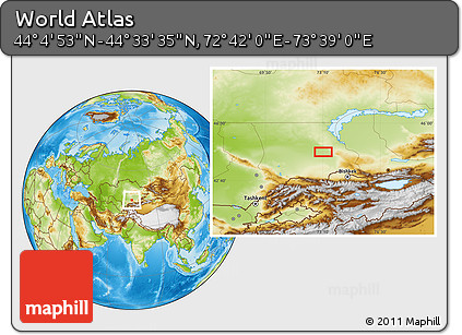 Physical Location Map of the Area around 44° 19' 14" N, 73° 10' 30" E