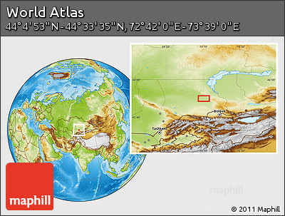 Physical Location Map of the Area around 44° 19' 14" N, 73° 10' 30" E