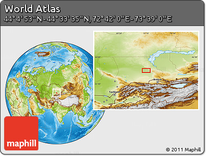 Physical Location Map of the Area around 44° 19' 14" N, 73° 10' 30" E