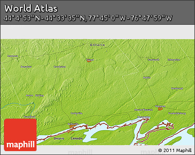 Physical 3D Map of the Area around 44° 19' 14" N, 77° 16' 30" W