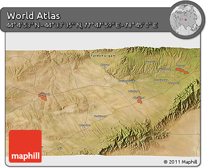Satellite 3D Map of the Area around 44° 19' 14" N, 78° 16' 30" E
