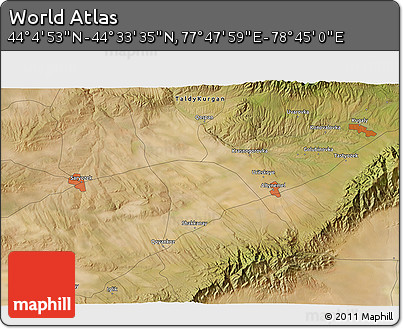 Satellite 3D Map of the Area around 44° 19' 14" N, 78° 16' 30" E